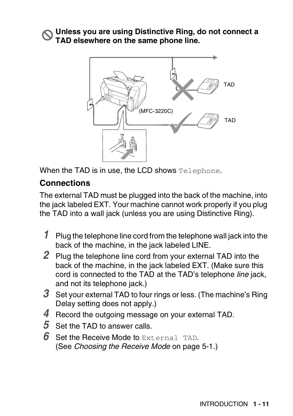 Connections, Connections -11 | Brother FAX-1820C User Manual | Page 31 / 181