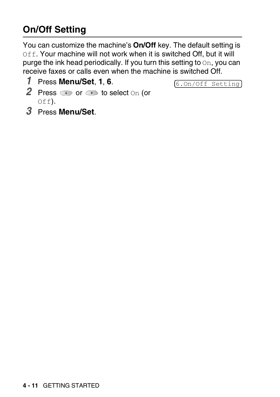 On/off setting, On/off setting -11 | Brother FAX-1820C User Manual | Page 64 / 181