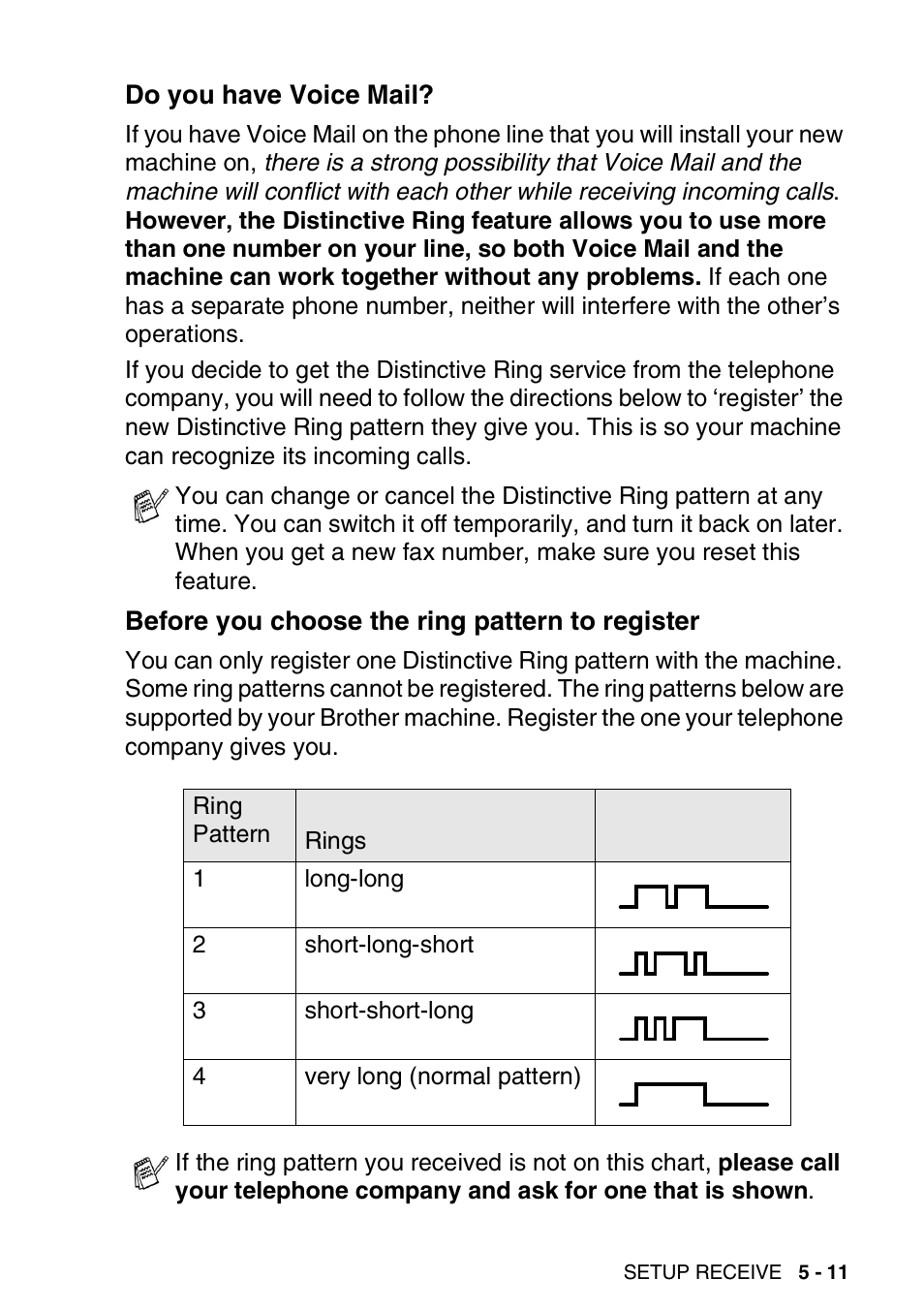 Do you have voice mail, Before you choose the ring pattern to register | Brother FAX-1820C User Manual | Page 75 / 181