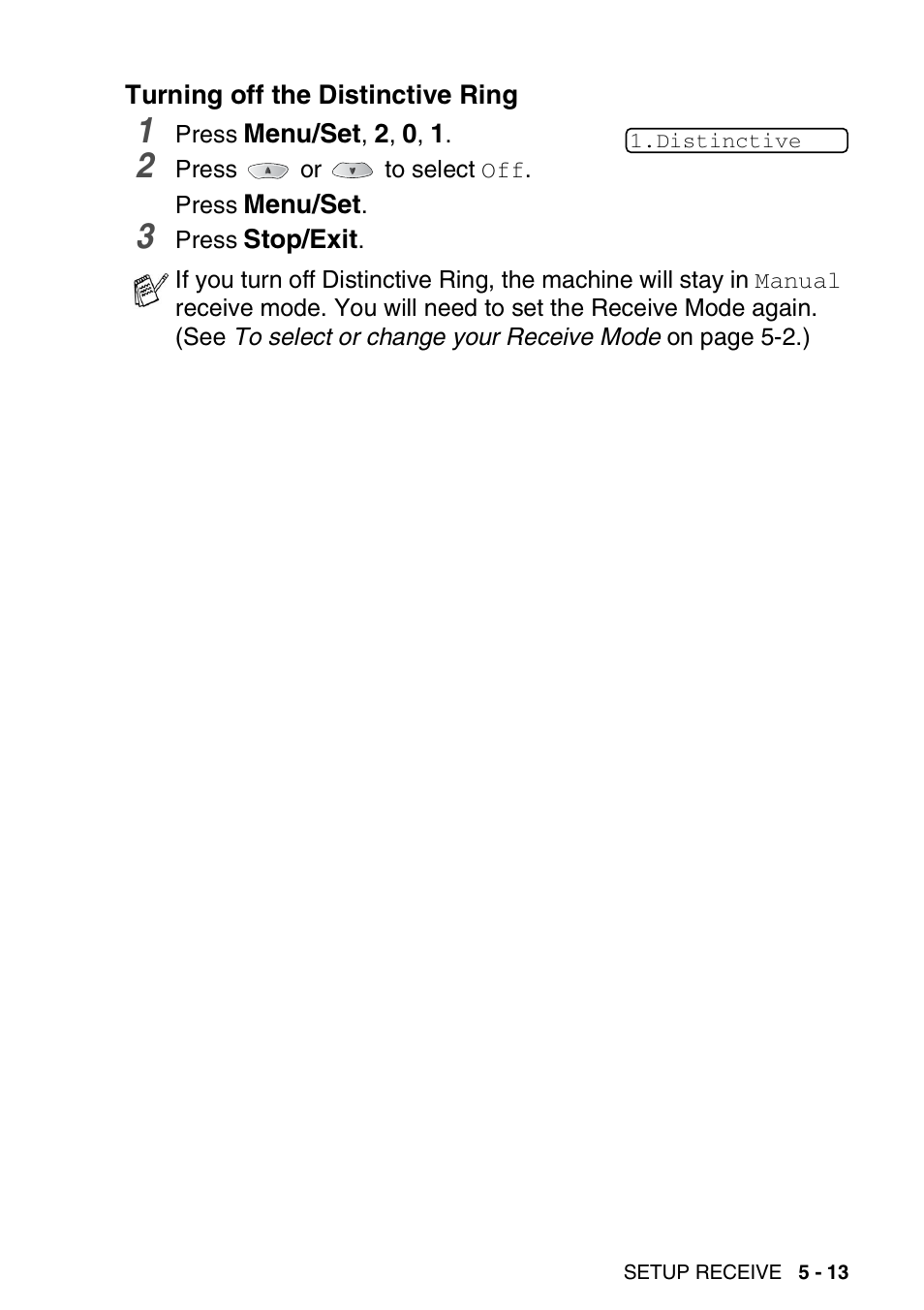 Turning off the distinctive ring, Turning off the distinctive ring -13 | Brother FAX-1820C User Manual | Page 77 / 181