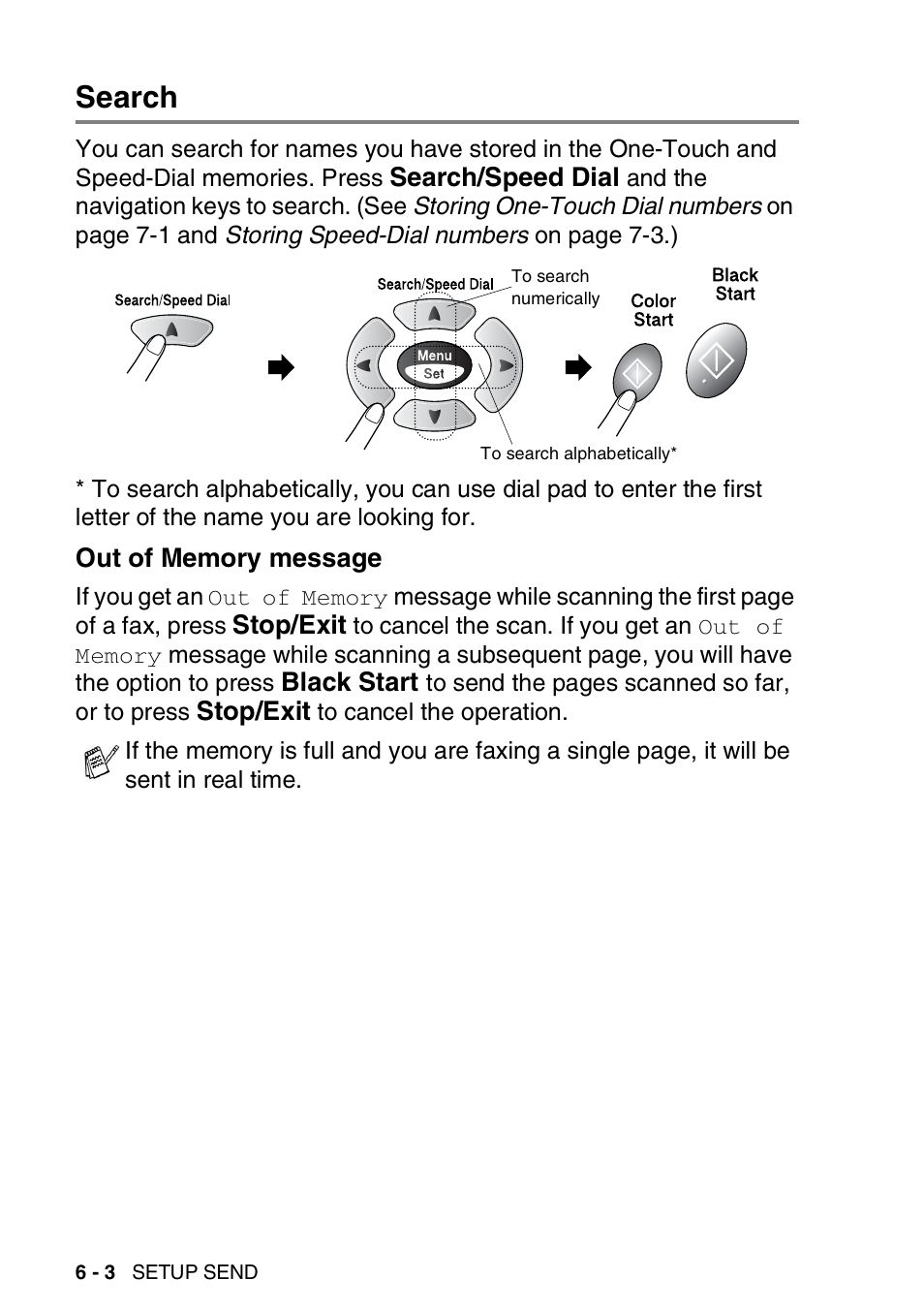 Search, Out of memory message, Search -3 | Out of memory message -3 | Brother FAX-1820C User Manual | Page 82 / 181