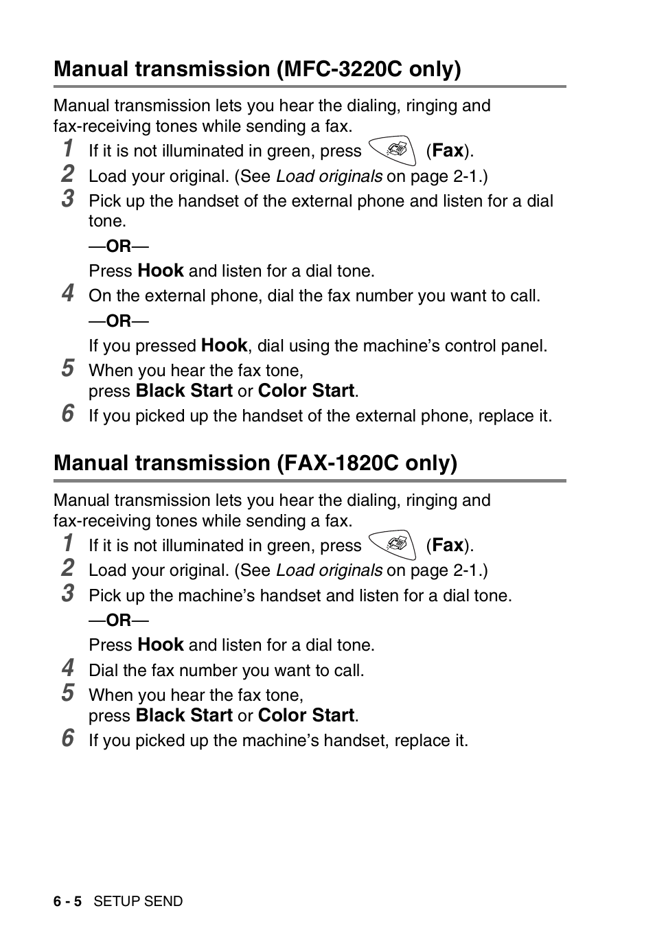 Manual transmission (mfc-3220c only), Manual transmission (fax-1820c only) | Brother FAX-1820C User Manual | Page 84 / 181