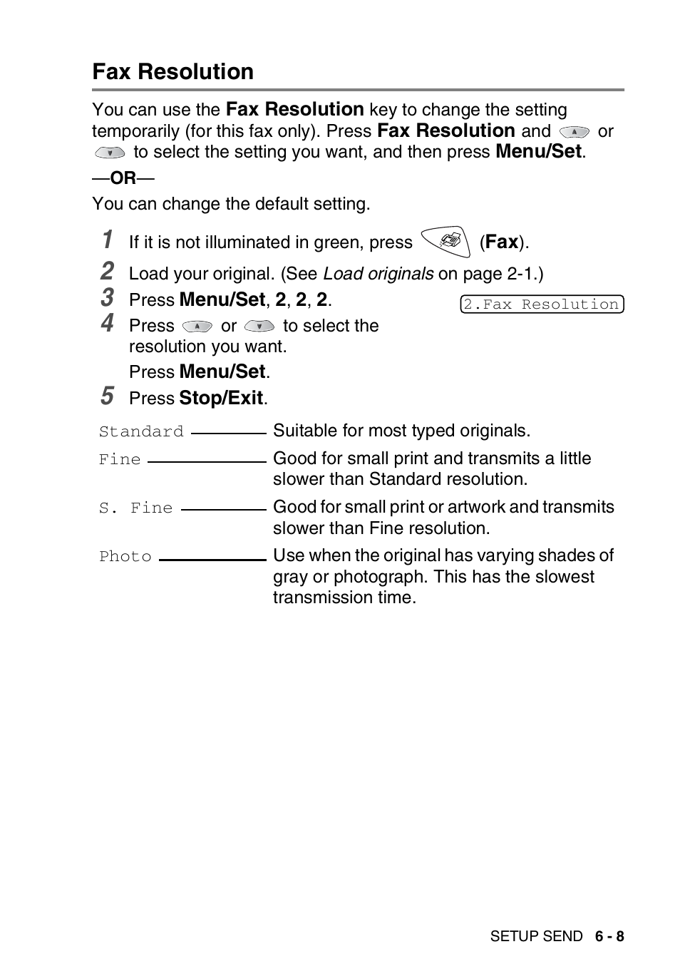 Fax resolution, Fax resolution -8 | Brother FAX-1820C User Manual | Page 87 / 181