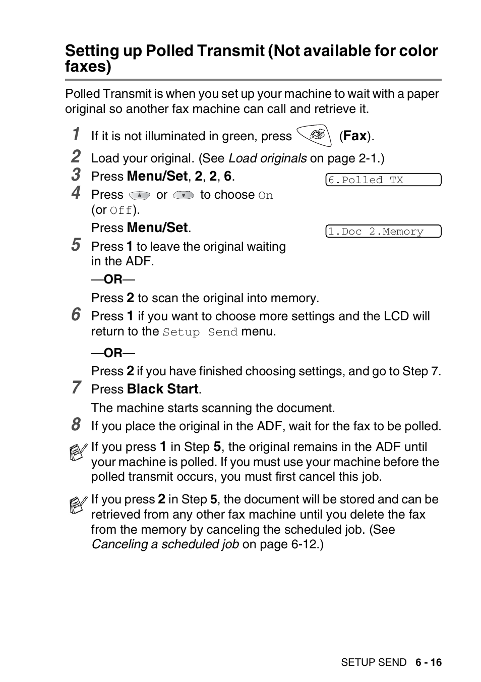 Setting up polled transmit, Not available for color faxes) -16 | Brother FAX-1820C User Manual | Page 95 / 181