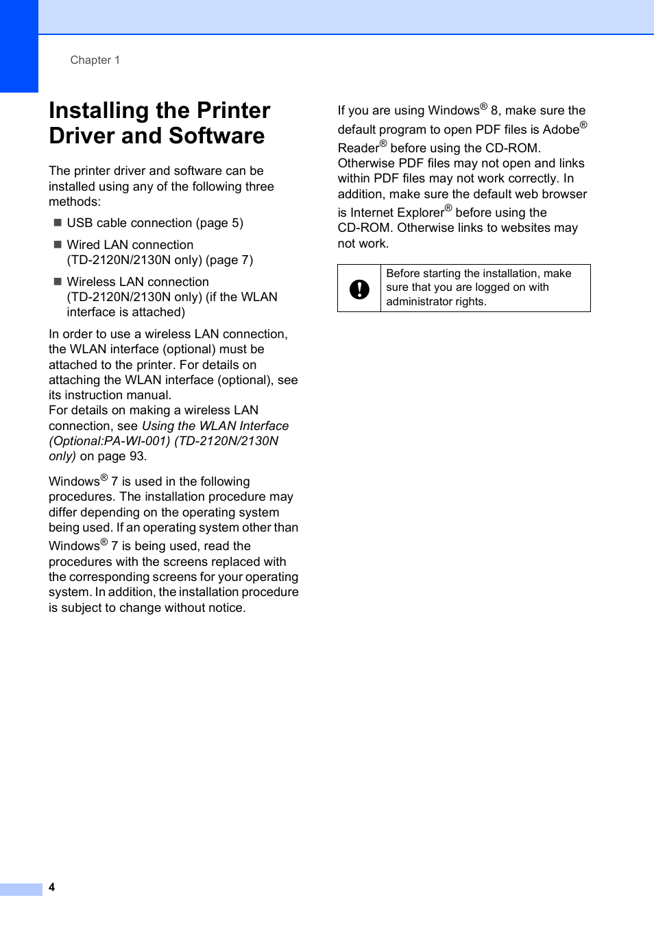 Installing the printer driver and software | Brother TD-2120N User Manual | Page 10 / 122