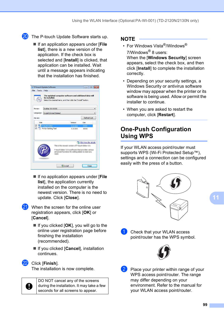 One-push configuration using wps | Brother TD-2120N User Manual | Page 105 / 122