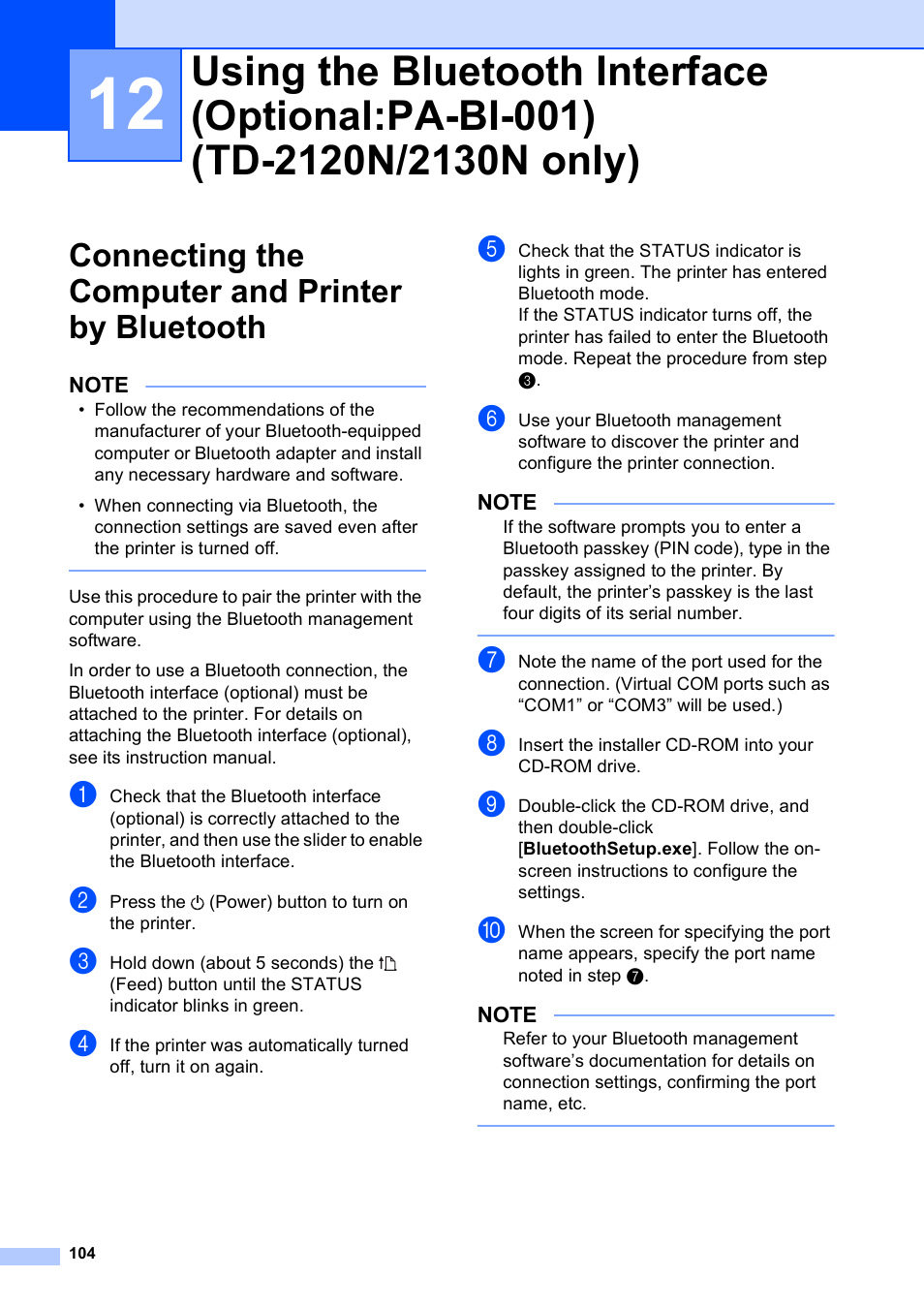 Connecting the computer and printer by bluetooth | Brother TD-2120N User Manual | Page 110 / 122