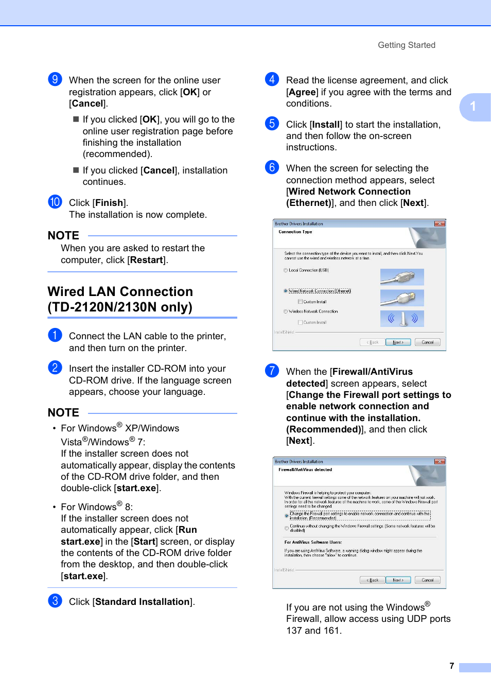 Wired lan connection (td-2120n/2130n only) | Brother TD-2120N User Manual | Page 13 / 122