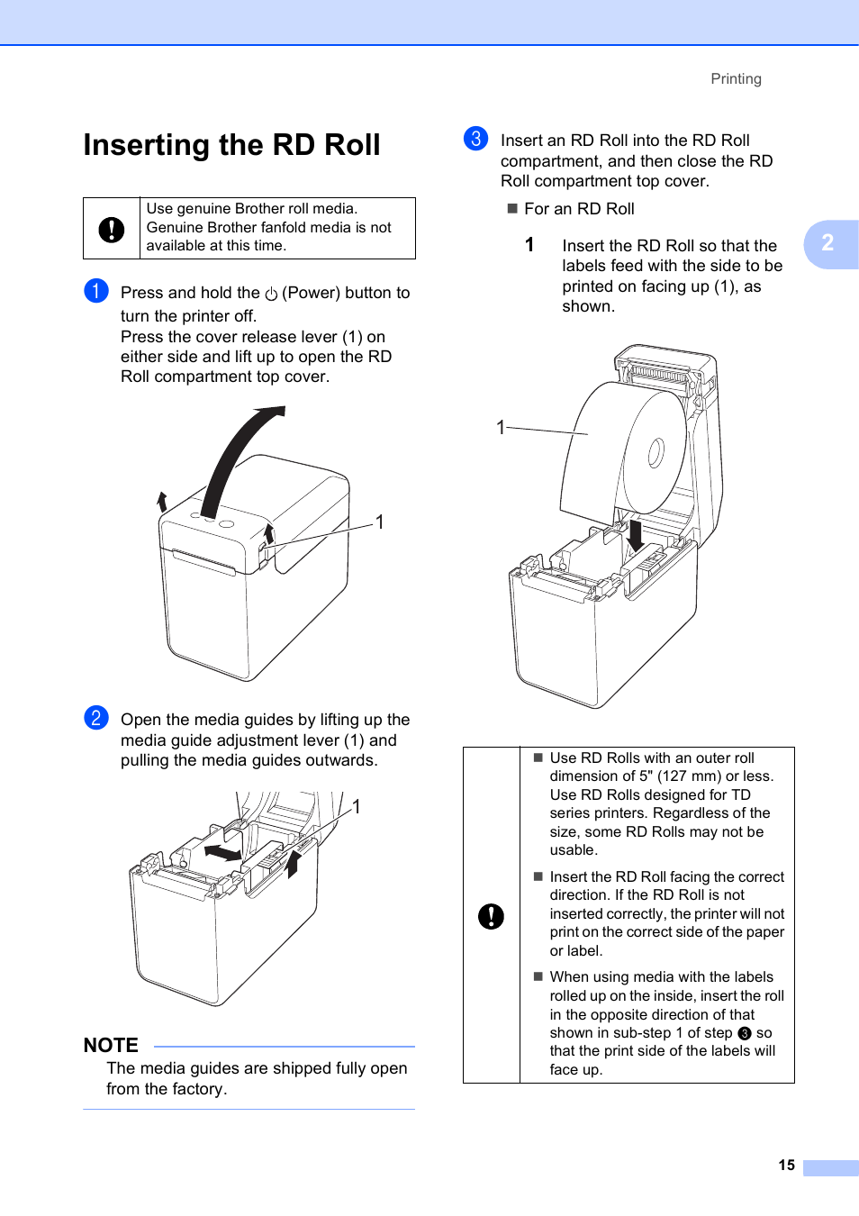 Inserting the rd roll | Brother TD-2120N User Manual | Page 21 / 122