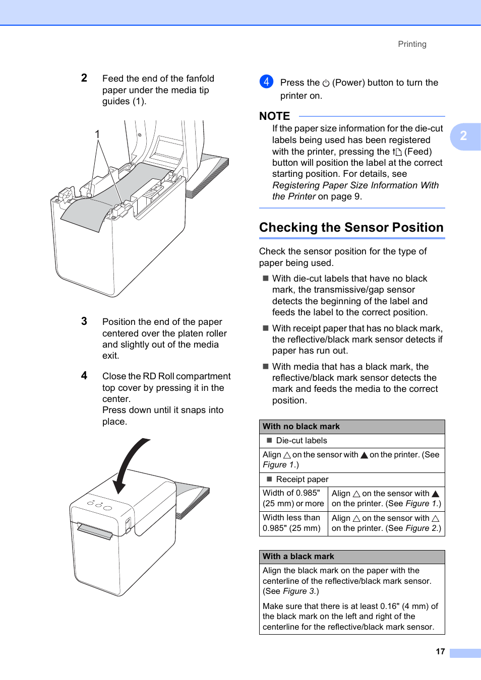 Checking the sensor position | Brother TD-2120N User Manual | Page 23 / 122