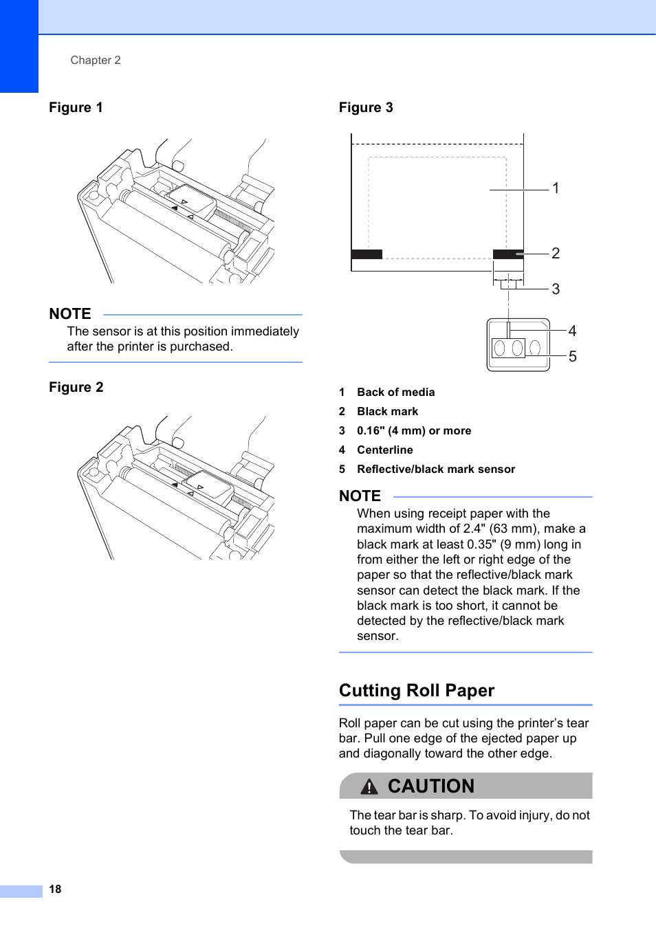 Cutting roll paper, Figure 1 .), Figure 1 | Figure 2, Figure 3 .), Caution, Figure 3 | Brother TD-2120N User Manual | Page 24 / 122