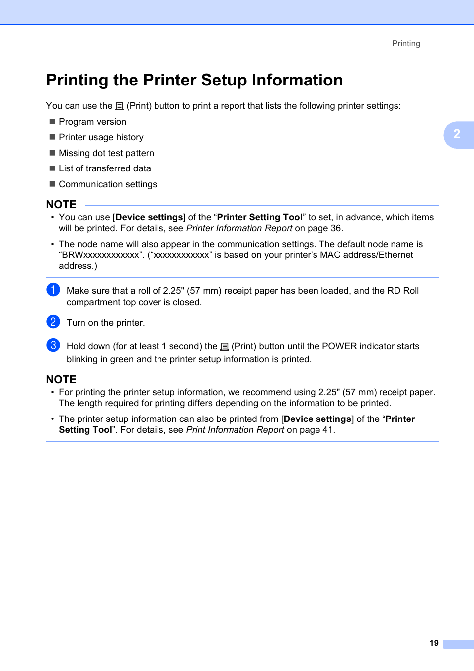 Printing the printer setup information | Brother TD-2120N User Manual | Page 25 / 122