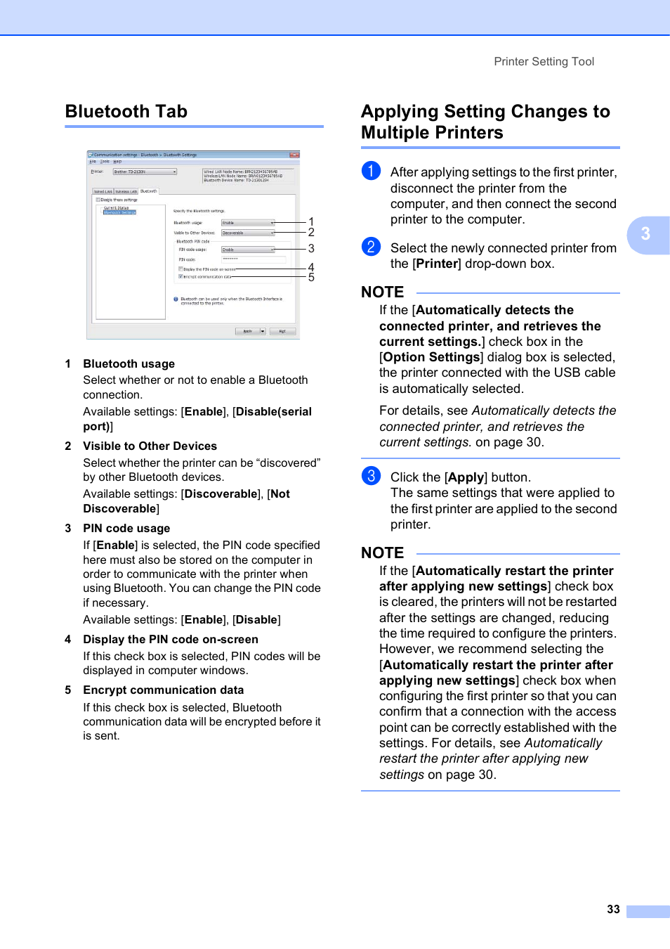 Bluetooth tab, Applying setting changes to multiple printers, 3bluetooth tab | Brother TD-2120N User Manual | Page 39 / 122