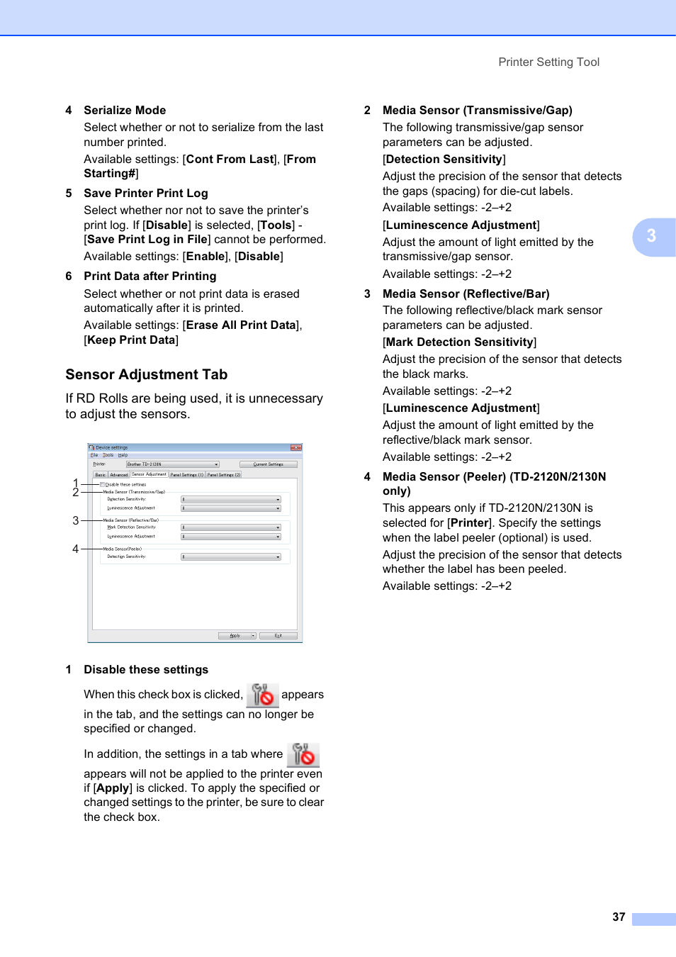 Sensor adjustment tab | Brother TD-2120N User Manual | Page 43 / 122