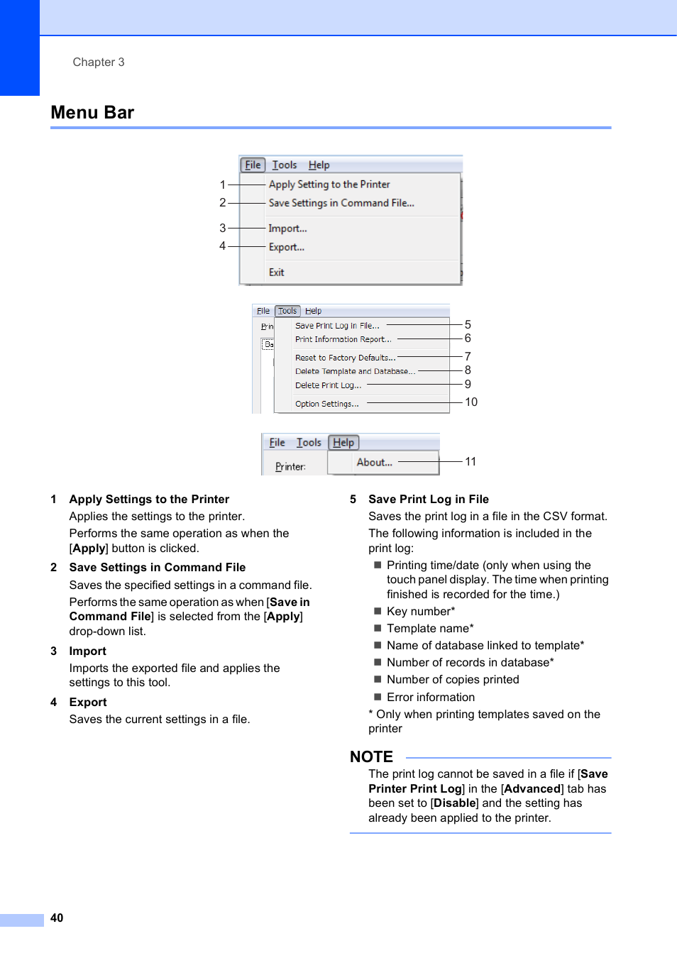 Menu bar | Brother TD-2120N User Manual | Page 46 / 122