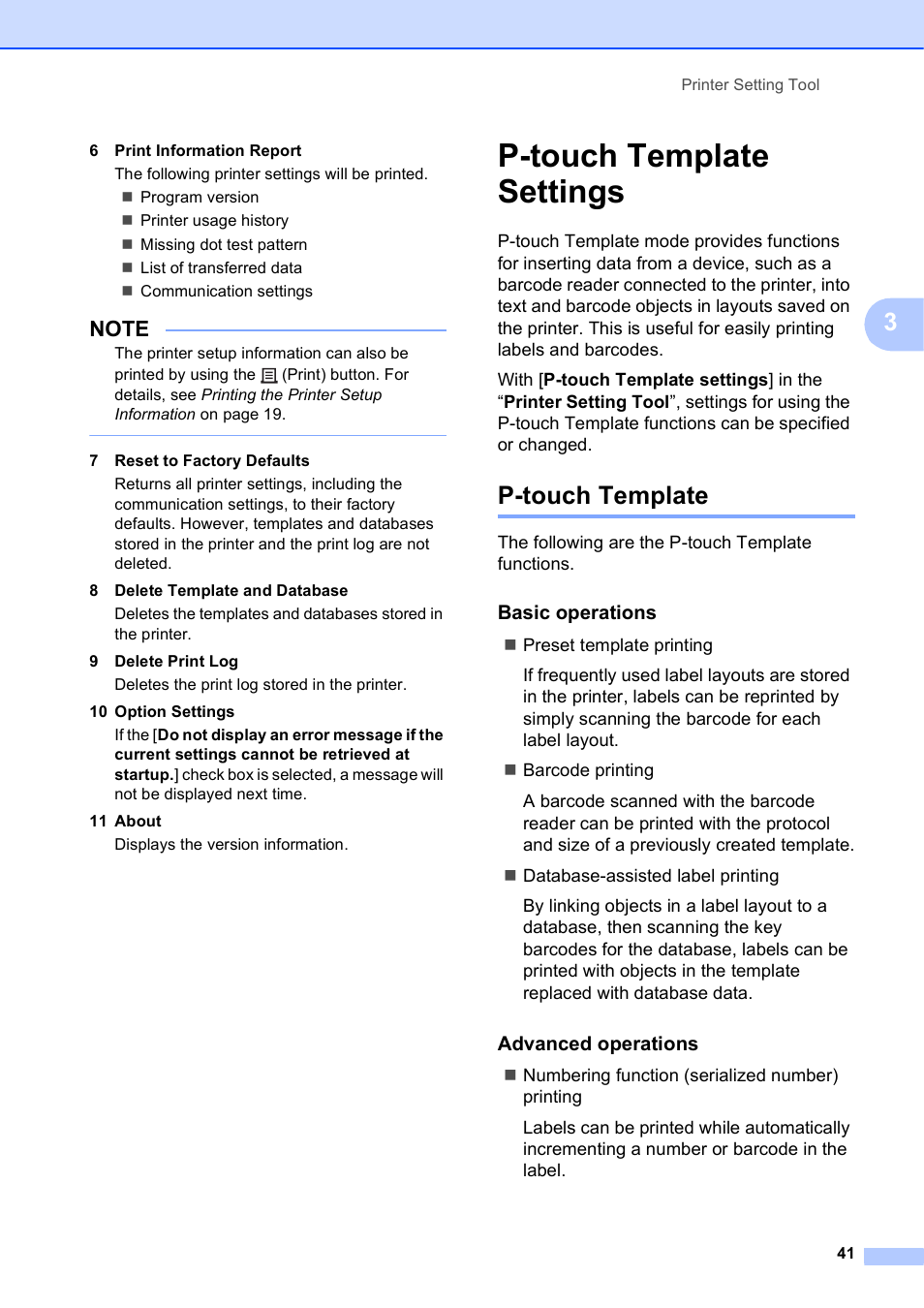 P-touch template settings, P-touch template | Brother TD-2120N User Manual | Page 47 / 122