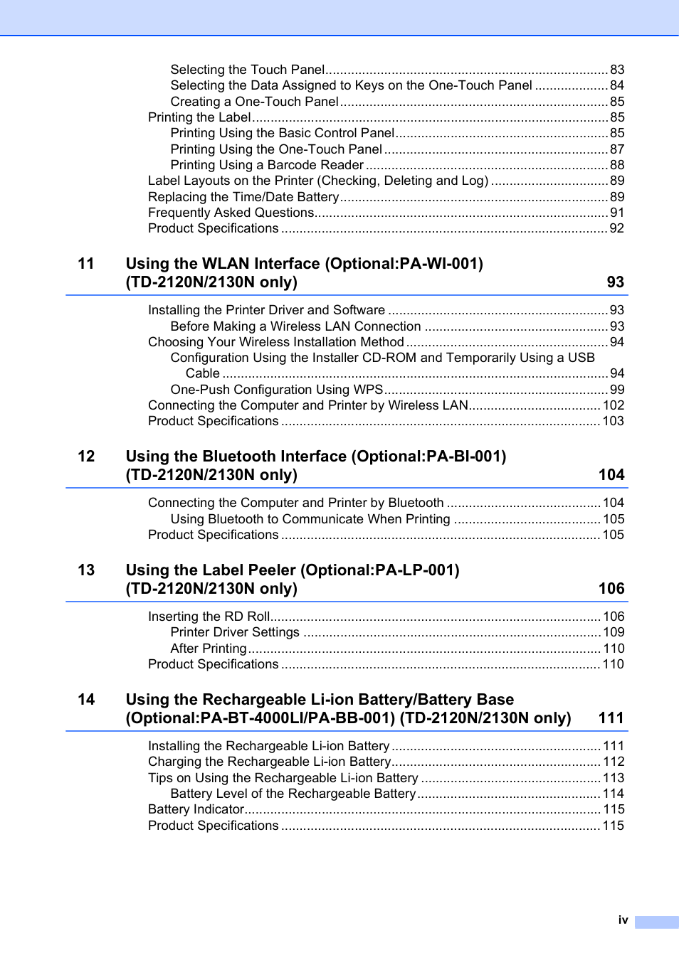 Brother TD-2120N User Manual | Page 5 / 122