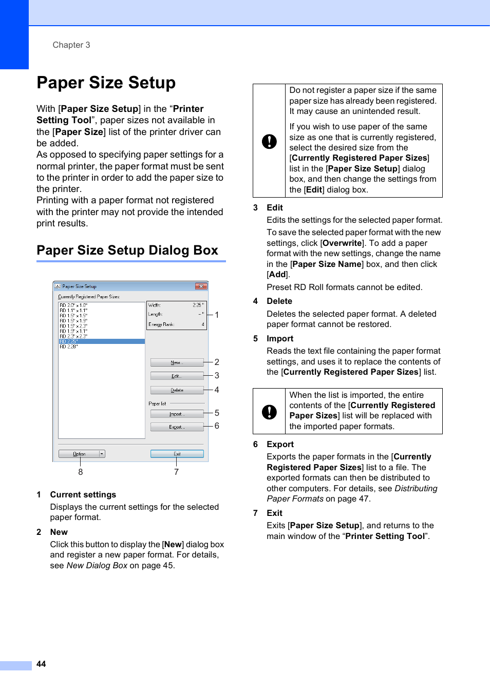 Paper size setup, Paper size setup dialog box | Brother TD-2120N User Manual | Page 50 / 122