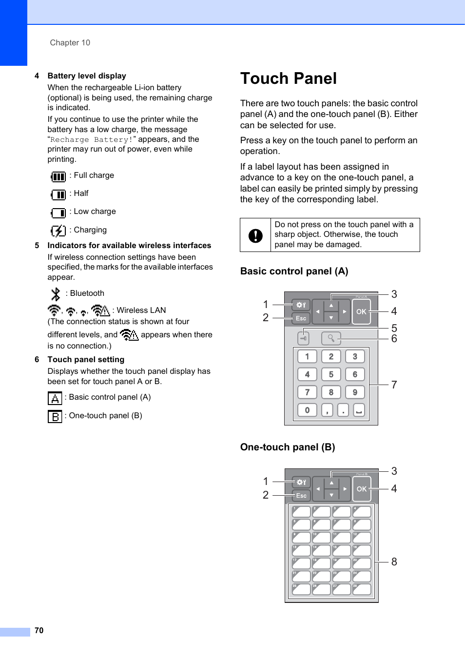 Touch panel | Brother TD-2120N User Manual | Page 76 / 122