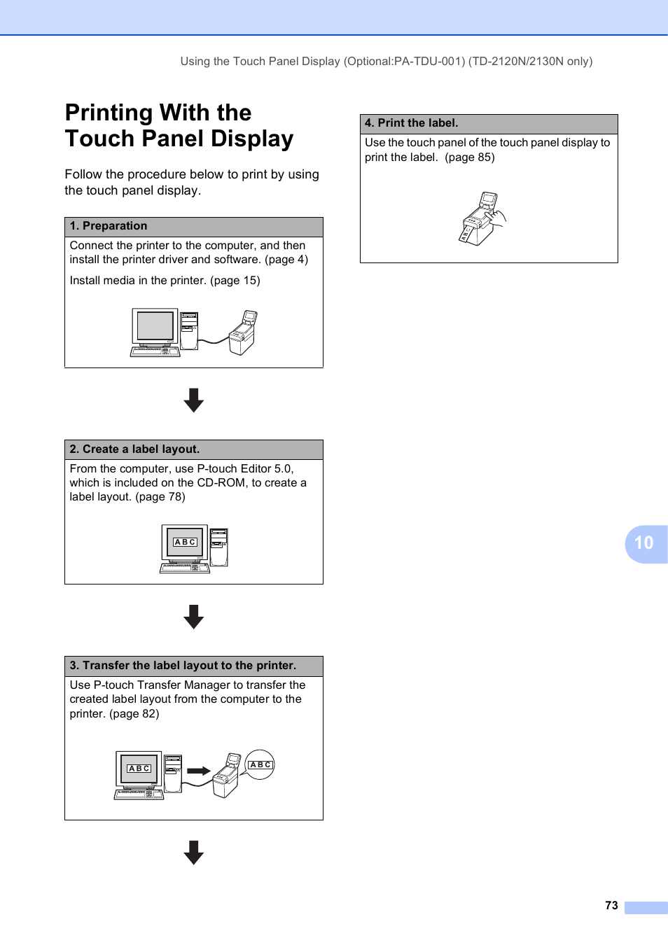 Printing with the touch panel display | Brother TD-2120N User Manual | Page 79 / 122