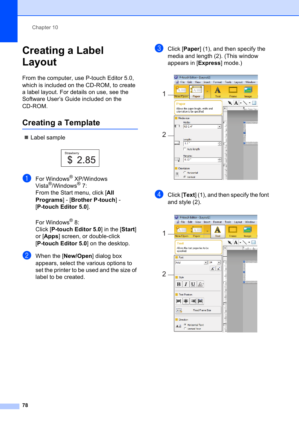 Creating a label layout, Creating a template | Brother TD-2120N User Manual | Page 84 / 122