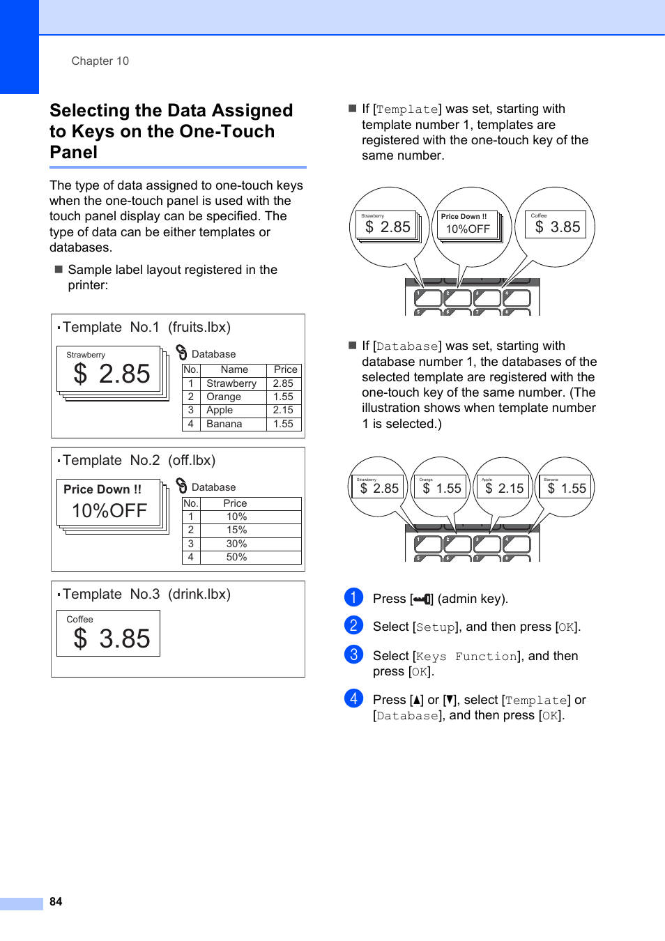 10%off, Template no.1 (fruits.lbx), Template no.2 (off.lbx) | Template no.3 (drink.lbx) | Brother TD-2120N User Manual | Page 90 / 122