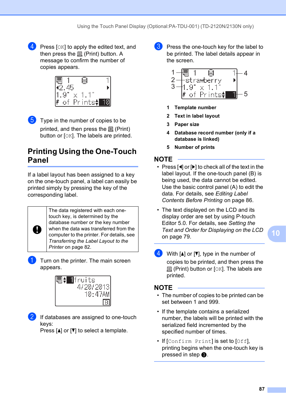 Printing using the one-touch panel | Brother TD-2120N User Manual | Page 93 / 122