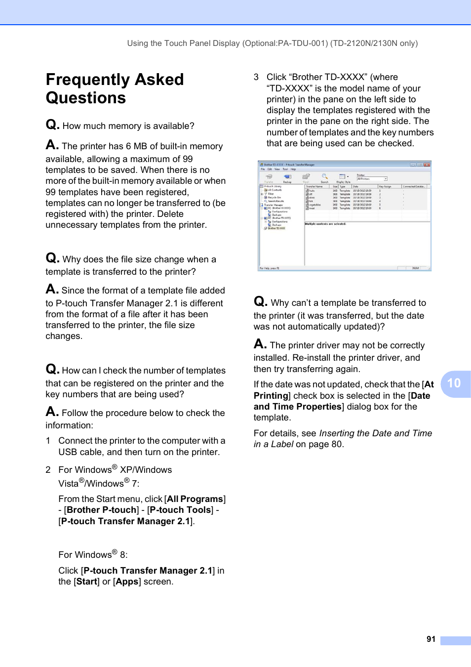 Frequently asked questions | Brother TD-2120N User Manual | Page 97 / 122