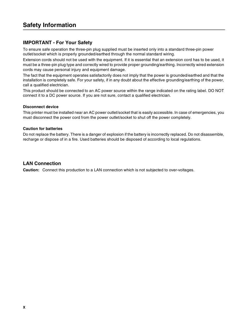 Safety information | Brother HL-8050N User Manual | Page 11 / 216