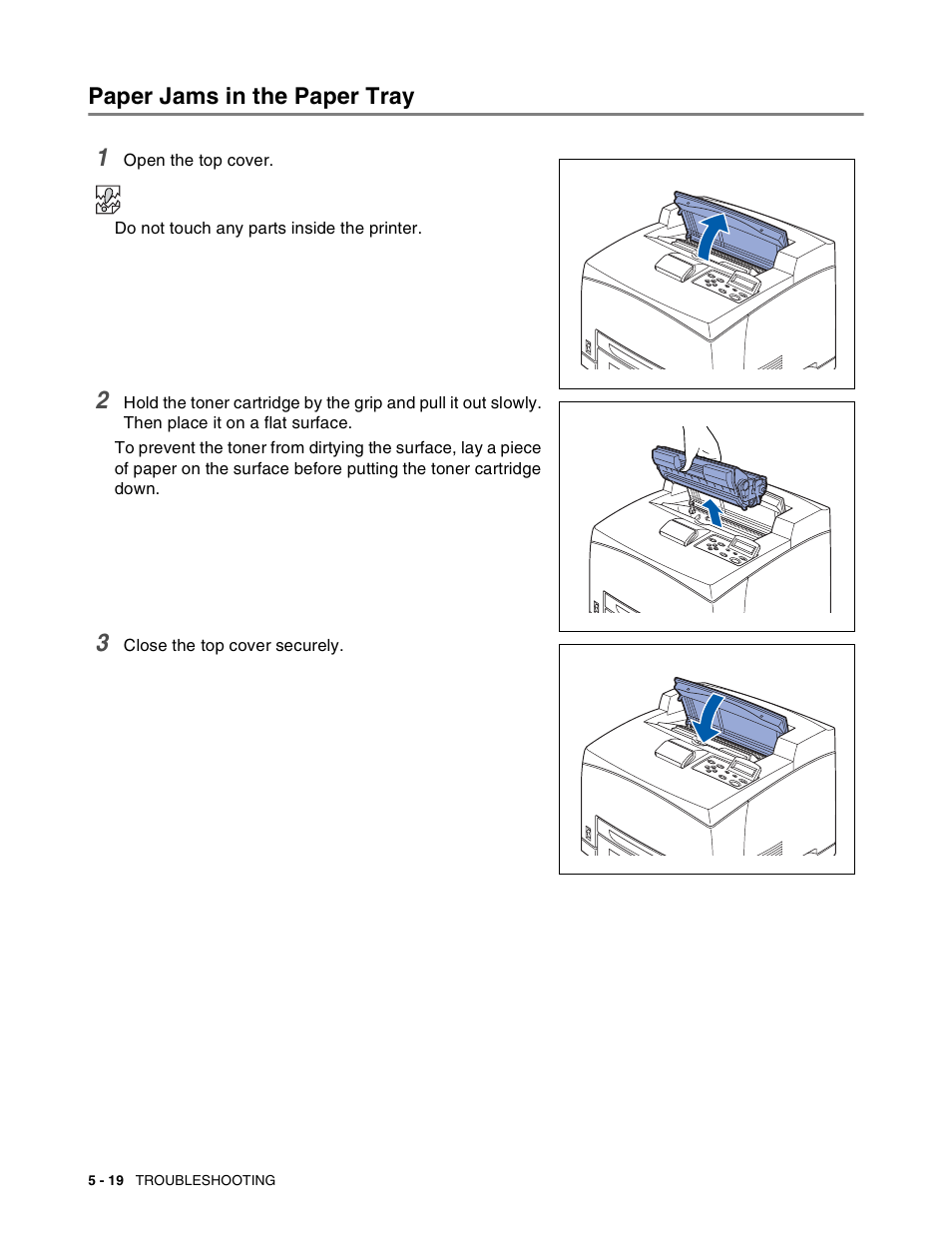 Paper jams in the paper tray, Paper jams in the paper tray -19 | Brother HL-8050N User Manual | Page 125 / 216