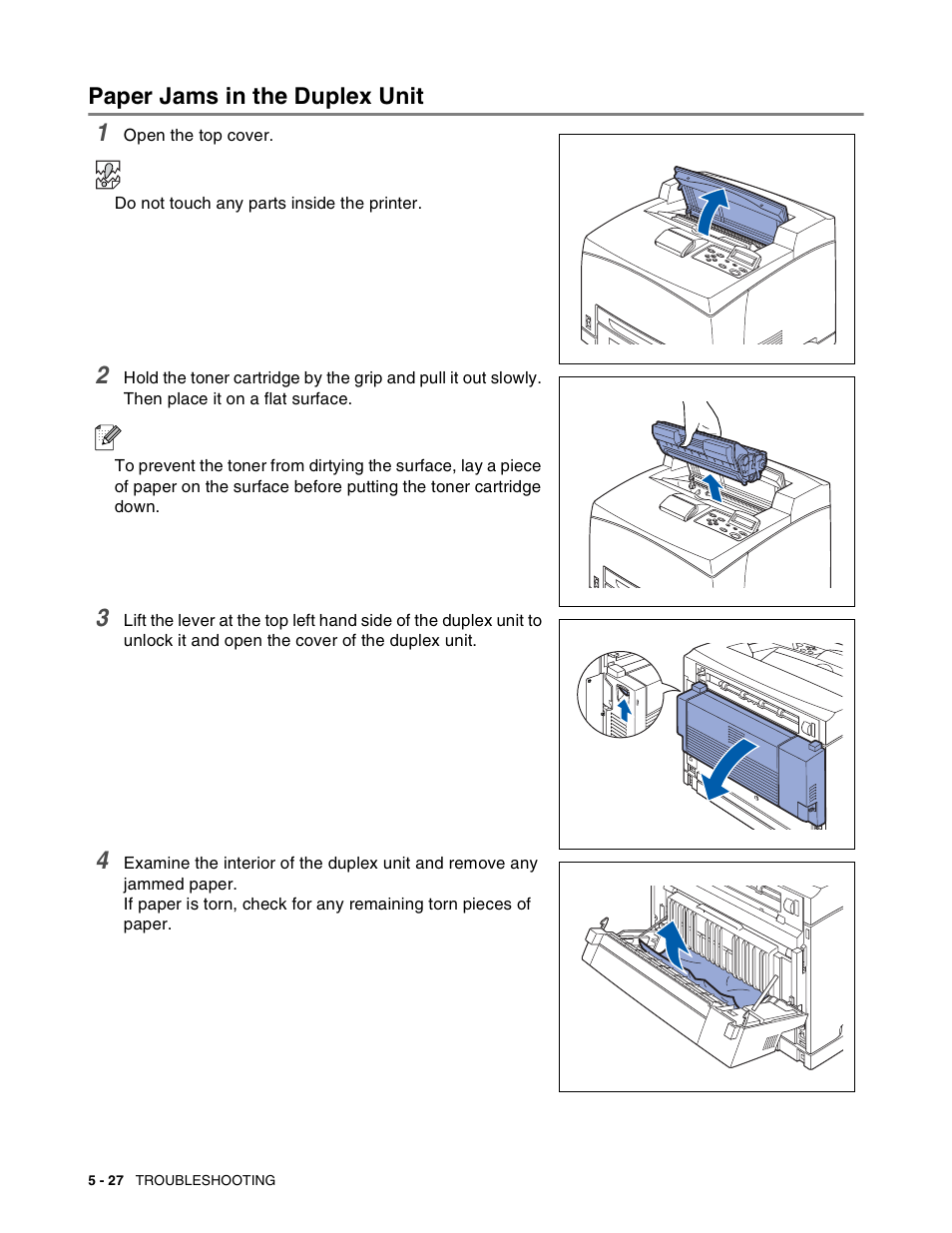 Paper jams in the duplex unit, Paper jams in the duplex unit -27 | Brother HL-8050N User Manual | Page 133 / 216