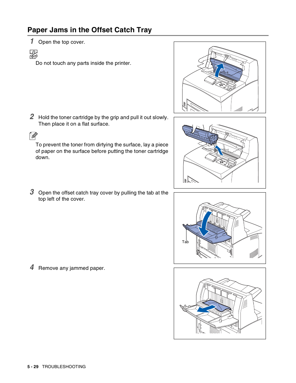 Paper jams in the offset catch tray, Paper jams in the offset catch tray -29 | Brother HL-8050N User Manual | Page 135 / 216