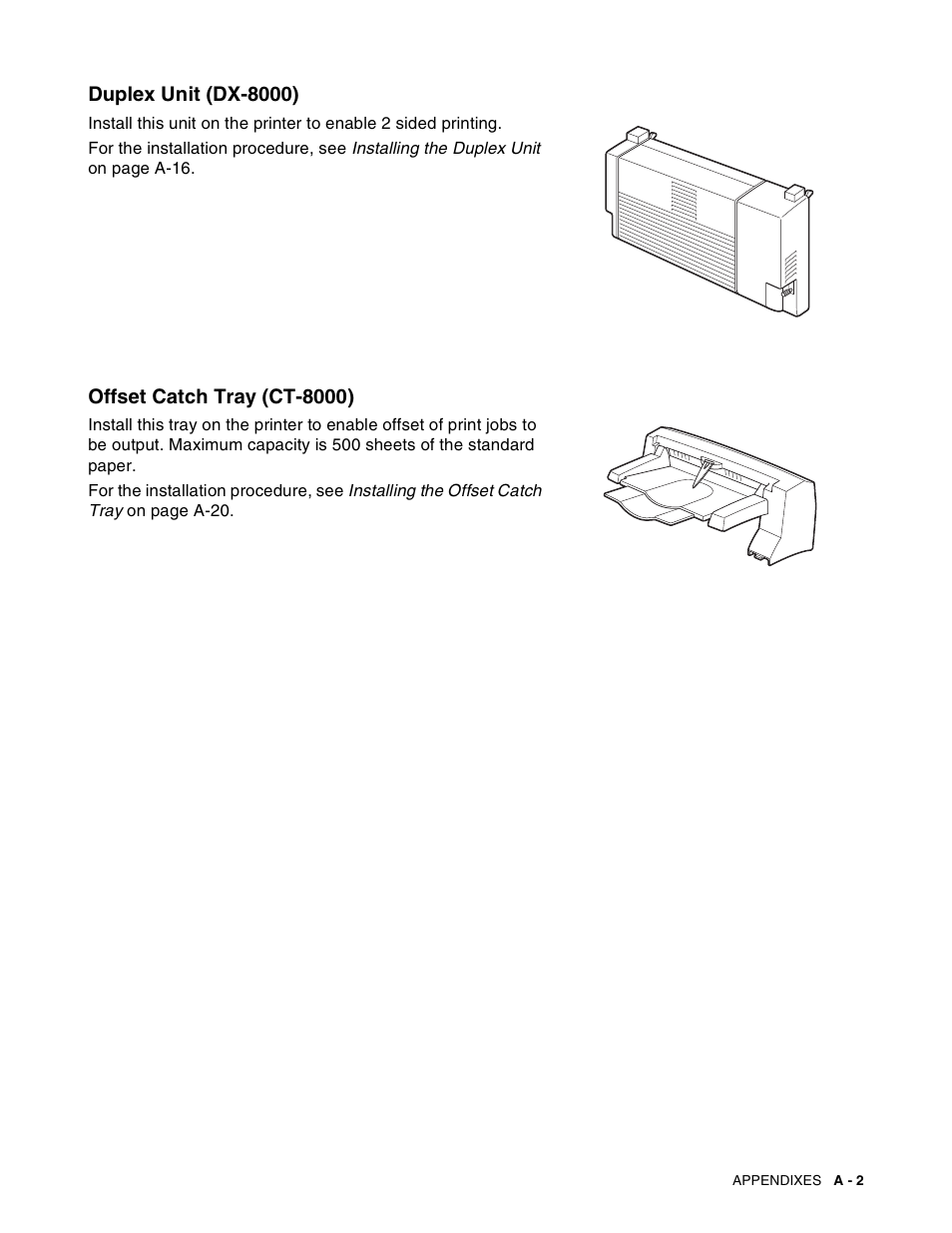 Duplex unit (dx-8000), Offset catch tray (ct-8000) | Brother HL-8050N User Manual | Page 160 / 216