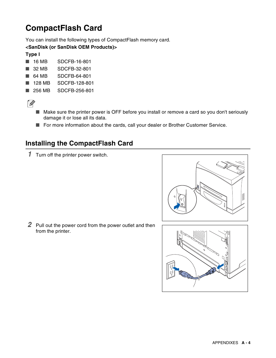 Compactflash card, Installing the compactflash card | Brother HL-8050N User Manual | Page 162 / 216