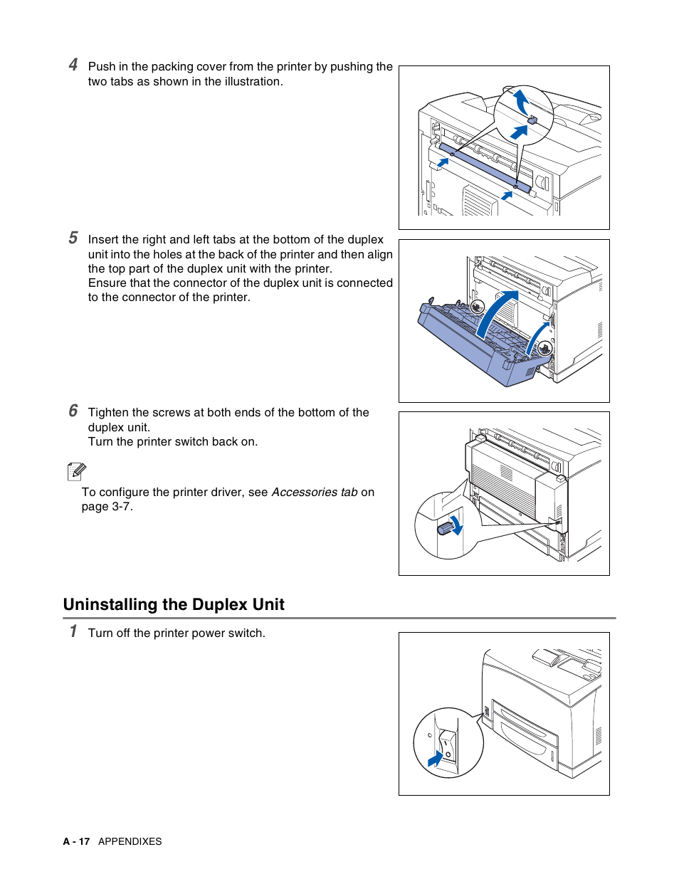 Uninstalling the duplex unit | Brother HL-8050N User Manual | Page 175 / 216