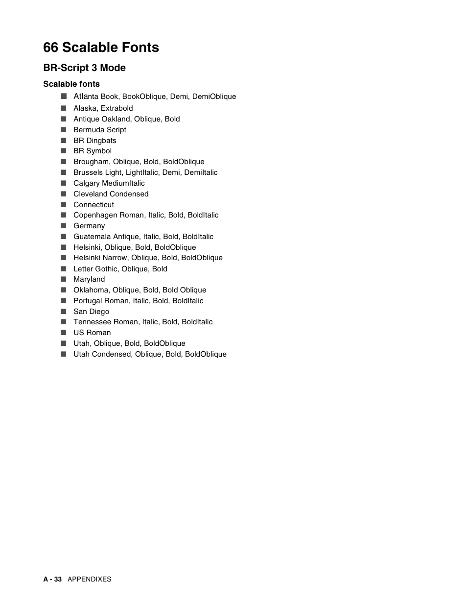 66 scalable fonts, Br-script 3 mode | Brother HL-8050N User Manual | Page 191 / 216