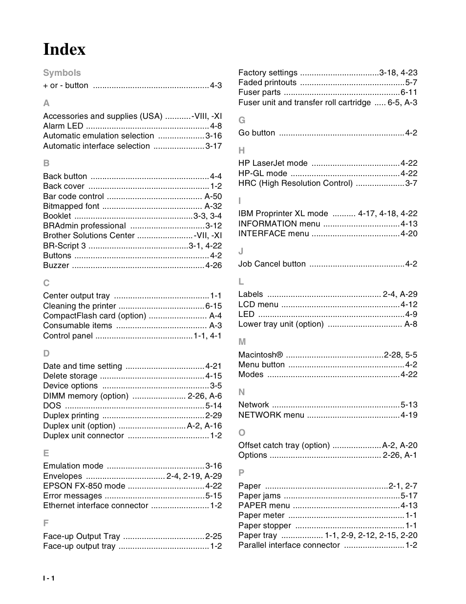 Index | Brother HL-8050N User Manual | Page 215 / 216