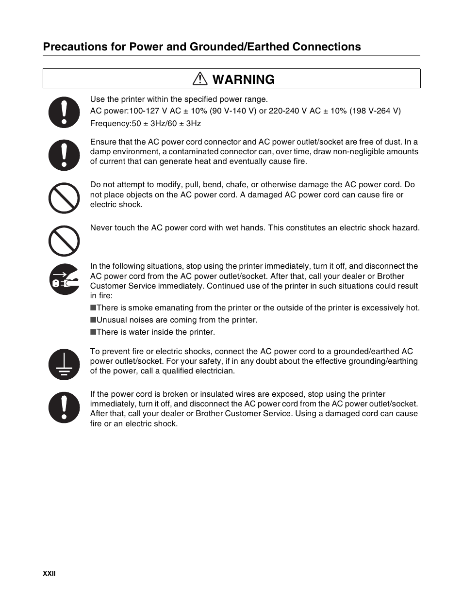 Warning | Brother HL-8050N User Manual | Page 23 / 216
