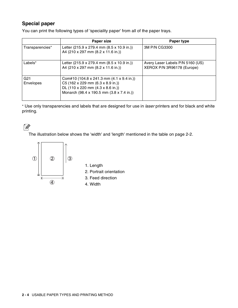 Special paper, Special paper -4 | Brother HL-8050N User Manual | Page 37 / 216