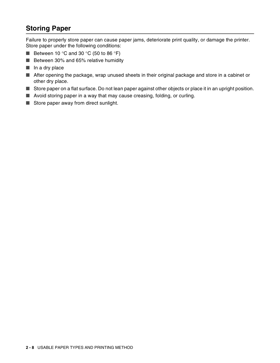 Storing paper, Storing paper -8 | Brother HL-8050N User Manual | Page 41 / 216