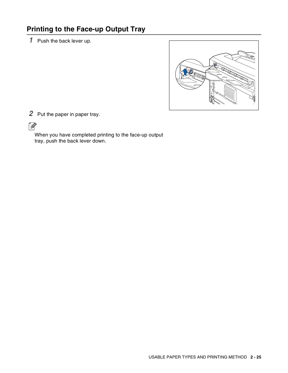 Printing to the face-up output tray, Printing to the face-up output tray -25 | Brother HL-8050N User Manual | Page 58 / 216