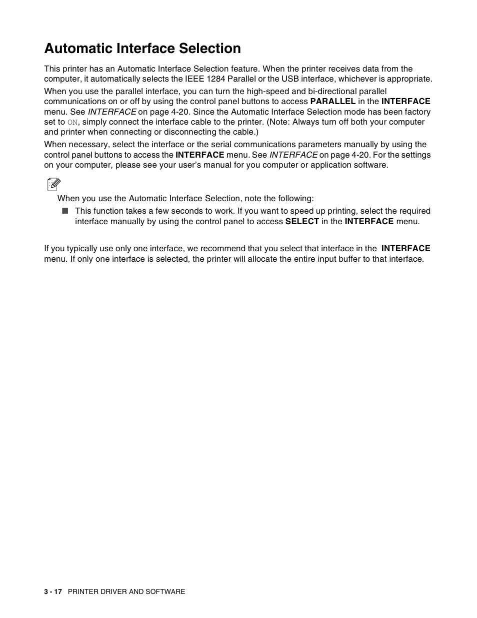 Automatic interface selection, Automatic interface selection -17 | Brother HL-8050N User Manual | Page 79 / 216