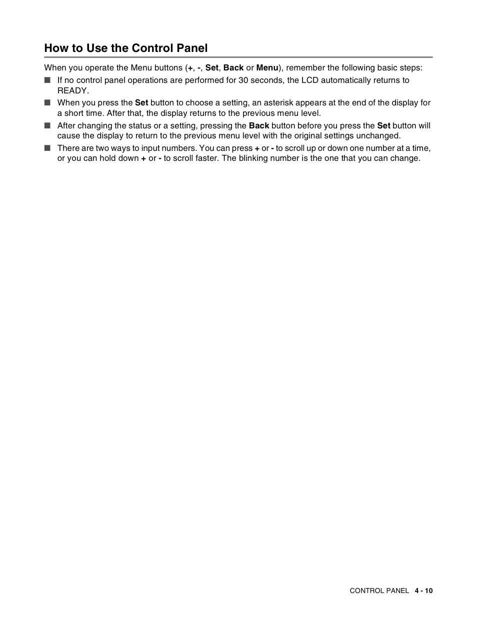 How to use the control panel, How to use the control panel -10 | Brother HL-8050N User Manual | Page 90 / 216