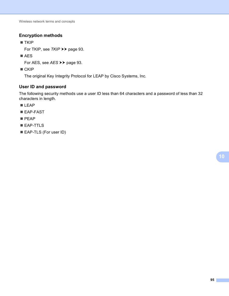 Encryption methods, User id and password | Brother HL-S7000DN User Manual | Page 101 / 117
