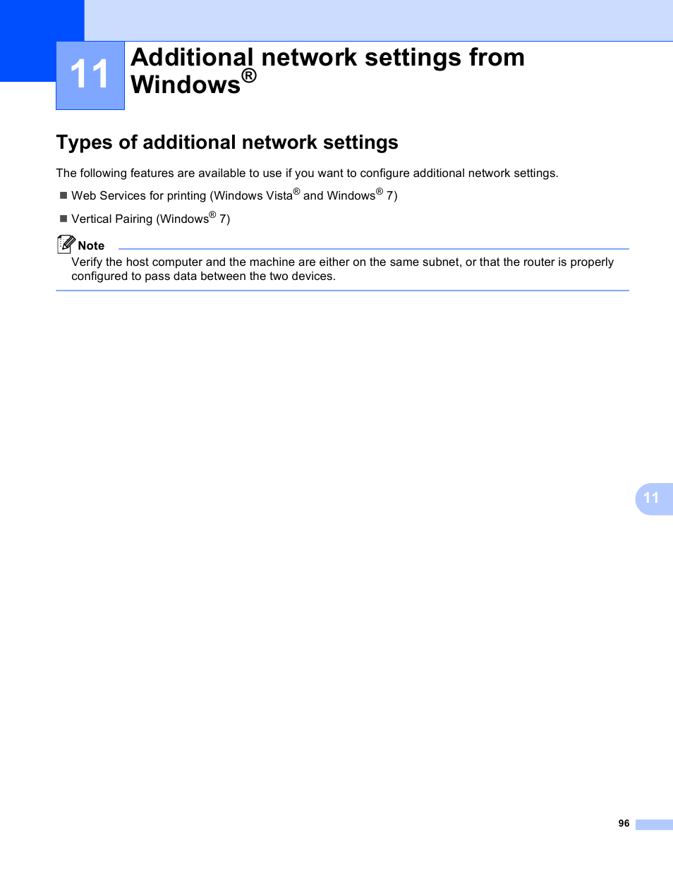11 additional network settings from windows, Types of additional network settings, Additional network settings from windows | Brother HL-S7000DN User Manual | Page 102 / 117