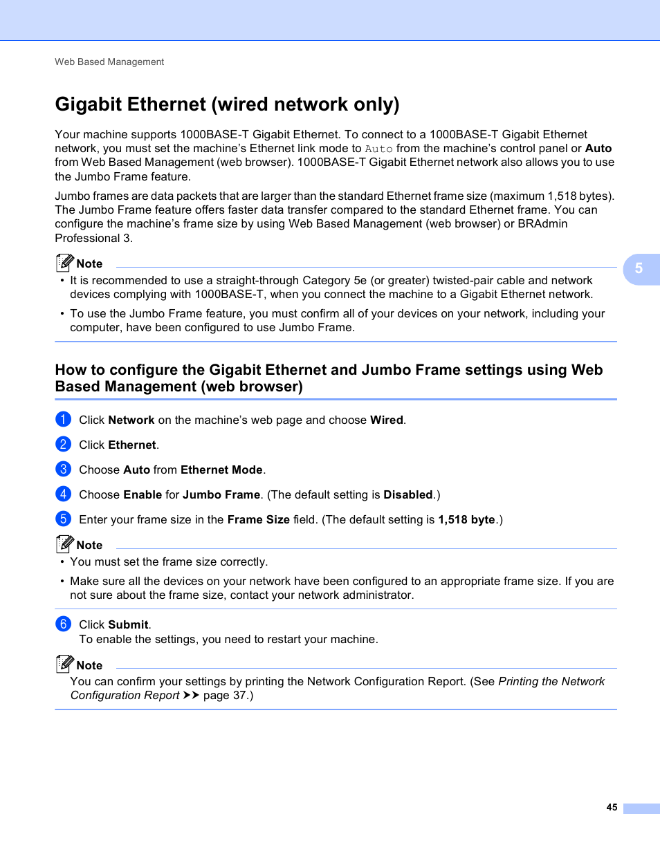 Gigabit ethernet (wired network only), Web browser) | Brother HL-S7000DN User Manual | Page 51 / 117