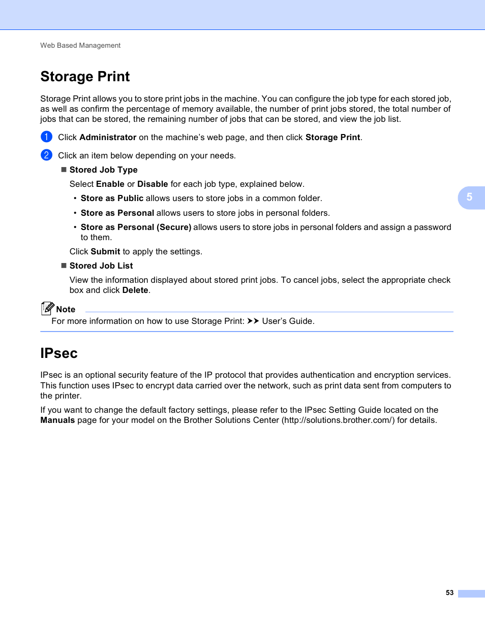 Storage print, Ipsec, Storage print ipsec | Brother HL-S7000DN User Manual | Page 59 / 117