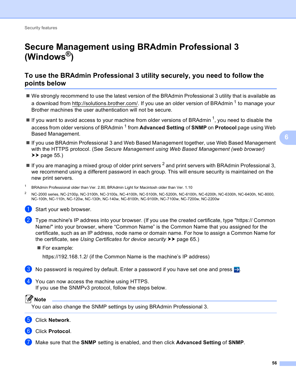 Secure management using, Bradmin professional 3 (windows | Brother HL-S7000DN User Manual | Page 62 / 117