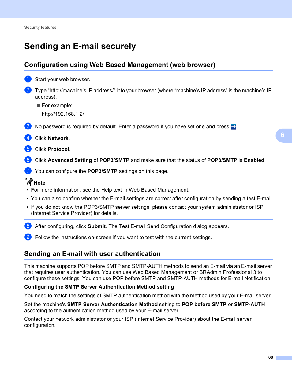 Sending an e-mail securely, Sending an e-mail with user authentication | Brother HL-S7000DN User Manual | Page 66 / 117