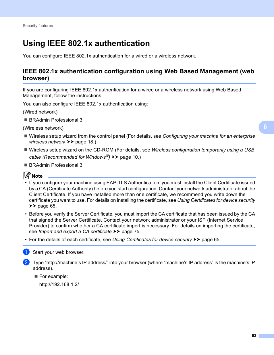 Using ieee 802.1x authentication | Brother HL-S7000DN User Manual | Page 68 / 117